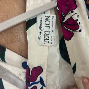 Vintage Silk White with Flowers Cocktail Mid length